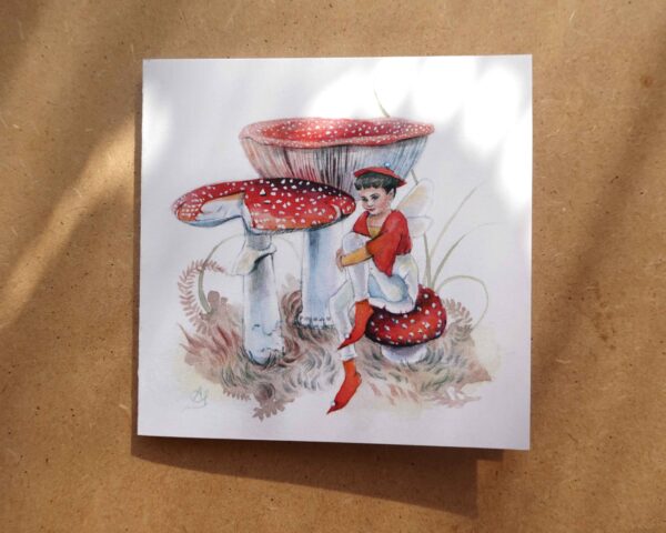 postal doble hada amanita muscaria fada bolet seta navidad